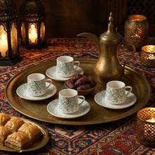 4 Packs Coffee Cup & Saucer Set, Set Of 4, 8-Piece Bone China Espresso/Turkish Coffee Cup & Saucer Set 90 Ml – Elegant White Bone China Set For 4, Nakkas Turkish Coffee Cup Set Of 4, (8 Piece) White Cups With Saucers - 3 Fl Oz Small Ceramic Espresso Set - Ideal For Serving Greek, Arabic Coffee, Serving Espresso, Turkish Coffee, Or Ristretto To Guests, Ramadan Mubarak, Bismillah, Eid Mubarak Ramadan Kareem - Multicolor - View 7