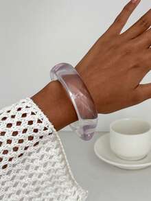 1pc Elegant Geometric Arc Smooth Charm Resin Cuff Bracelet, Luxurious Glamour, Suitable For Wedding, Party, Vacation, Casual, Street Style, Women's Couples Holiday Birthday Versatile Bracelet Gift - Bracelet - View 12