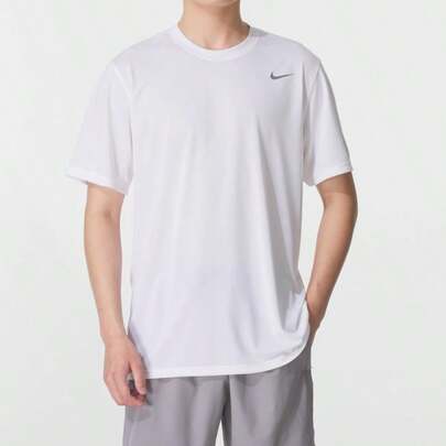 Nike Camiseta de manga corta TM LEGEND SS CREW ZTS, cuello redondo, corte holgado, diseño en blanco, para hombres fitness y running