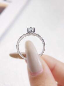 1pc 0.4 Carat Minimalist Single Diamond Micro-Pave Ring, 925 Sterling Silver Delicate Sparkling Ring, Promise Ring, Anniversary Ring, Jewelry Gift For Women, Valentine's Day Gift - Solitaire Moissanite Ring - View 6