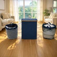 140L Laundry Hamper With Lid And 2 Removable Liners Large Capacity For Dirty Clothes Storage In Bedroom Bathroom - Blue - View 5