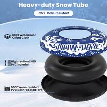 COSTWAY Inflatable Snow Tube Sled, 42" Heavy Duty Snow Tubing For Sledding With Detachable Tow Strap, Cold-Resistant PVC, 3-In-1 Valve & Handles, Winter Outdoor Fun Snow Toy, Pink/Orange/Blue - Blue - View 5