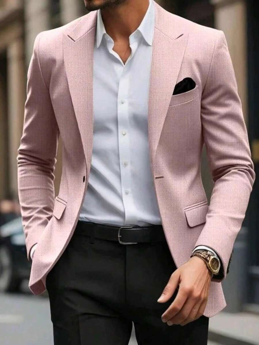 Men's Suit Jacket | One Button, Solid Color And Casual Style - Pink - View 1