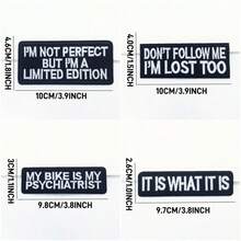 5个字母刺绣贴布，上面写着“别跟着我，我也迷路了”。只需将贴布熨烫到衣服上，即可轻松快速地完成DIY项目。 - E-黑白色 - 查看 6