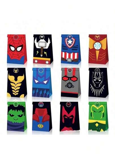  Marvel 12pcs/Set, Superhero Spider Man Iron Man Gift Bag, Cartoon Themed Candy Bag, Party And Holiday Birthday Decoration Bag, Candy Bag, Trick Or Treat, Gift Party Supplies, Suitable For Birthday Gifts, Graduation Season Gifts, And Holiday Party Gifts(Random Style)