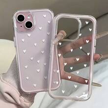 1pc Pink Framed Transparent Minimalist Lens Protection Anti-Fall Anti-Collision Full Screen White Heart Pattern Phone Case, Personalized Compatible With IPhone 16 Pro Max, 17/16/15/14 Plus, 13/12/11, Air - Multicolor - View 1