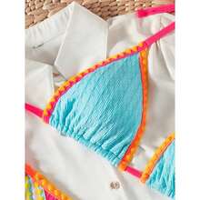 Bikinifor Women Color Block Swimsuit - Blue Pink TriangleHigh Waist Retro Bikini, Adjustable Tie Sides, Bathing Suit For Beach Pool - 多色529 - 查看 4