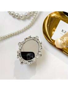 复古图案镜面创意手机支架，可折叠桌面圆形镜面支架，完美手机礼物，万圣节礼物，圣诞节礼物，兼容、安卓手机，生日礼物，送给家人和朋友的礼物，滑动式手机支架，手机配件 - 多色 - 查看 6