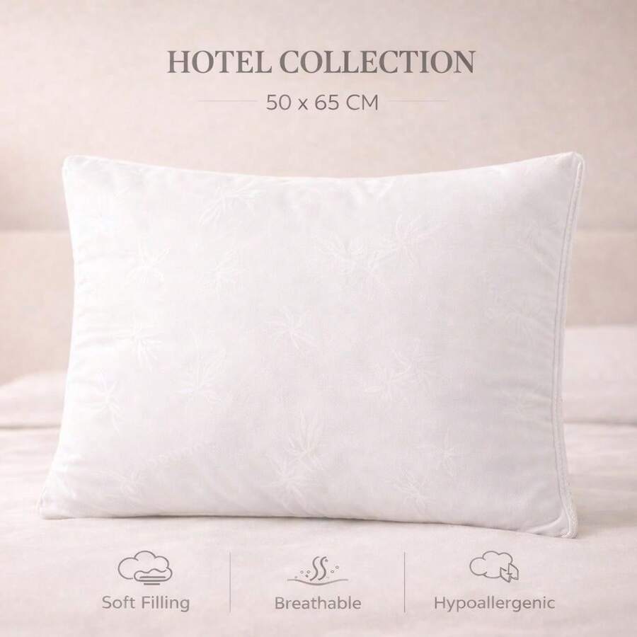Hotel Collection Pillow 50*60 Cm – Scandinavian Premium Soft & Breathable Hypoallergenic Cushion. Made In Turkey - White - View 1
