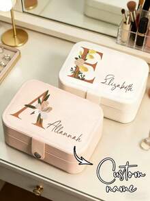 1 pieza Caja de joyería personalizada con nombre, caja de joyería personalizada, caja de joyería con cremallera para anillos y collares, regalos para niñas, amigas y madres, caja de joyería exquisita, regalos de cumpleaños, regalos del Día de San Valentín, regalos navideños, regalos de bendición, regalos de Navidad, suministros de regalo de Navidad - Multicolor - Ver 1