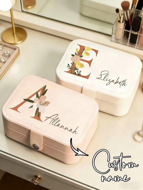 1pc Personalized Customized Name Jewelry Box, Personalized Jewelry Box, Zipper Jewelry Box For Rings And Necklaces, Gifts For Girls, Friends And Mothers, Exquisite Jewelry Box, Birthday Gifts, Valentine's Day Gifts, Holiday Gifts, Blessing Gifts, Christmas Gifts,Christmas Gift Supplies