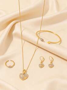 6pcs Luxury Women's Quartz Watch Set, Classic Round Dial, Paired With Delicate Bracelet, Necklace, Ring, Earrings, Perfect Gift For Girls, Valentine's Day, Birthday, Mother's Day And Casual Wear, Fashionable Jewelry (Excluding Box) - Gold - View 8