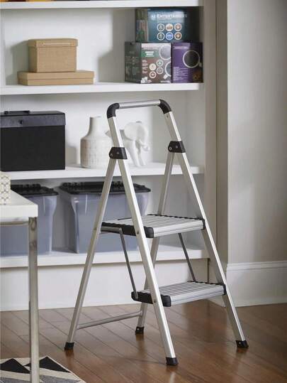 2-Step Aluminum Folding Step Stool, Lightweight Under 6 Lbs, Slip-Resistant Feet, Max Reach 8ft 2in, Flat-Fold Storage