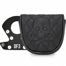 1个高尔夫球杆推杆套，采用时尚可爱的卡通设计。纯黑色网格骷髅头图案 - 由PU材质制成，表面耐刮擦，带有磁性搭扣，通用型。 - 彩色 - 查看 1