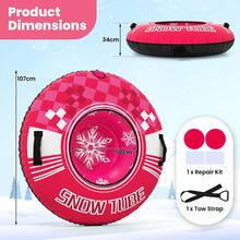 COSTWAY Inflatable Snow Tube Sled, 42" Heavy Duty Snow Tubing For Sledding With Detachable Tow Strap, Cold-Resistant PVC, 3-In-1 Valve & Handles, Winter Outdoor Fun Snow Toy, Pink/Orange/Blue - Pink - View 5