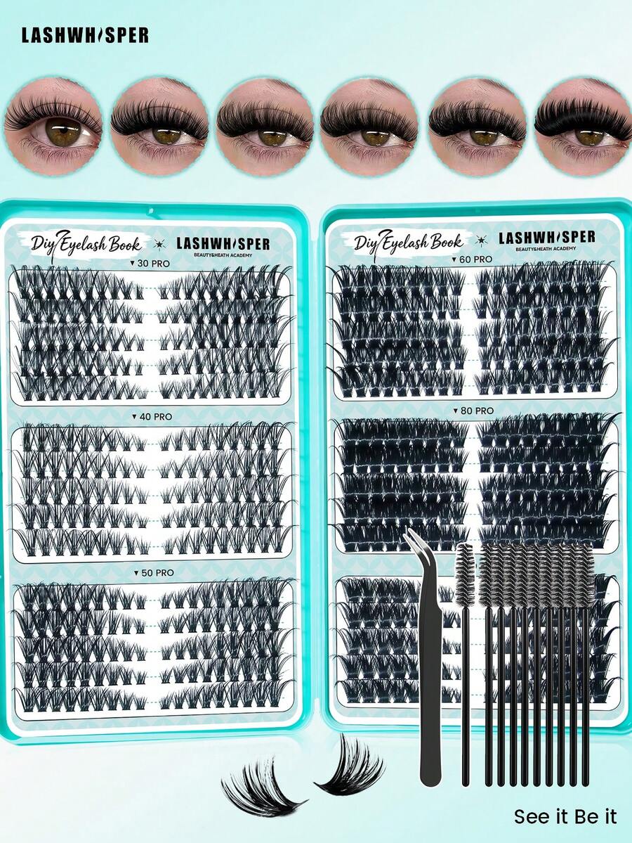 Mi giả tự làm (DIY Lash Clusters) độ cứng 30D/40D/50D/60D/80D/100D, độ cong D, dài 9-16mm, tạo vẻ tự nhiên, mềm mại, siêu nhẹ, có thể tái sử dụng, dùng cho trang điểm hàng ngày. - Nhiều màu - Xem 1
