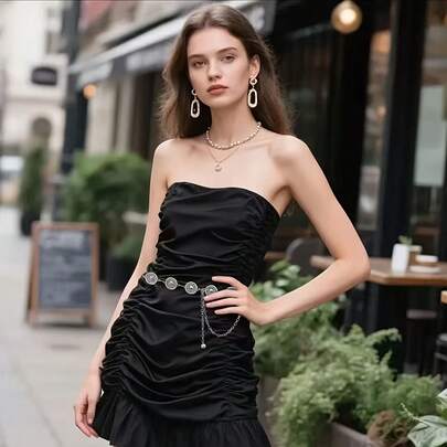 1pc Women's Retro Bohemian Style Metal Waist Chain, Elegant Fashion Waist Belt, Can Be Hung On Waist Or Pants/Skirts As Accessory, Adjustable Length Suitable For Outdoor Activities, Picnic, Camping, Travel, Suitable For Mother's Day, Birthday, Anniversary, New Year Gifts