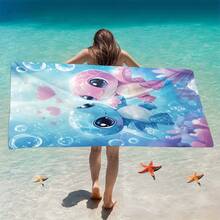 1pc Stitch & Pink Beach Towel |   Soft, Ultra-Absorbent Microfiber, Lightweight, Perfect For Beach, Parties, Travel, Camping - Beach Additions |   Artistic Beach Towel |   Ultraabsorbent Fabric, Beach Towel - 1個 - 查看 4