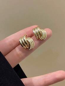 1 Đôi bông tai hình học tối giản thời trang, thiết kế độc đáo, bông tai kim loại thanh lịch, phù hợp cho phụ nữ đeo hàng ngày và trong các dịp lễ. - Vàng - Xem 2