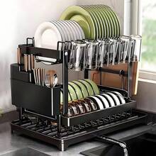 Dish Drying Rack,2-Tier Stainless Steel Dish Rack With Drainer Plate,Cup & Utensil Holder,Cutting Board Storage,Space-Saving Kitchen Organizer For Kitchen Counter & Sink,Mugs & Dinner Plates,Apartment Essentials,Kitchen Accessories,Home Decor,Black - View 13