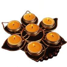 1个单层莲花七星油灯座，斋月派对用品 - 金色 - 查看 4