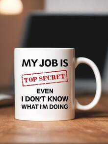 "My Job Is Top Secret" Funny Ceramic Coffee Mug, Redacted Text Office Prank Cup, Spy Themed Gift For Colleagues/Managers, Christmas Novelty Mug, Hand Wash Only - Black and White - View 2