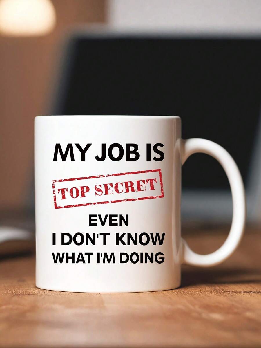 "My Job Is Top Secret" Funny Ceramic Coffee Mug, Redacted Text Office Prank Cup, Spy Themed Gift For Colleagues/Managers, Christmas Novelty Mug, Hand Wash Only