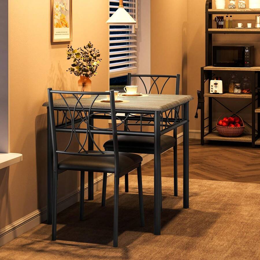 Techigher Dining Table Set For 2, 3 Piece Dining Table And Chair Set, Square Kitchen Table Set With 2 Upholstered Chairs, Kitchen Breakfast Modern Contemporary Furniture Set For Small Space, Apartment, Dining Room