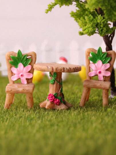 3pcs Mini Table And Chair Set, Realistic Micro Furniture, Fairy Garden Decor Accessories, Garden Sculpture Statue, Yard Decoration, Fairy Garden Tree Stump Table, Suitable For Fairy Garden, Scene Model, Dollhouse, Micro Landscape Kit, Fairy Garden Dollhouse Decor, Resin DIY Handmade Micro Landscape Decoration, Succulents, Glass Bottle Garden, Outdoor Small Decor Items