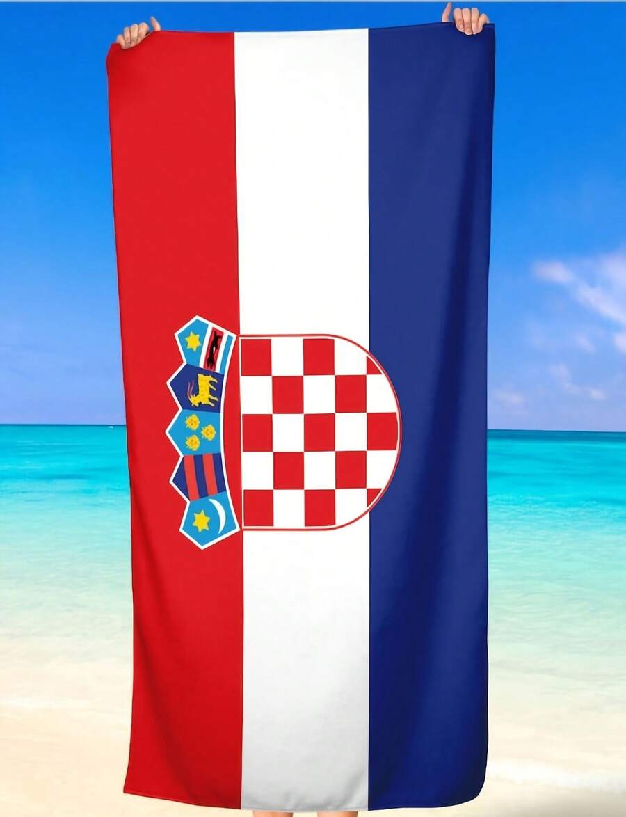 Croatia Country National Flags Beach TowelUnique Basketball Team Designs, Fun Patterns, Suitable For Wo, Pool , And Showers. 3g Beach Towel, Uni. High-Quality Absorbent Fabric, Suitable For All Seasons, Soft To The Touch, Durable. Quick-Drying, An Essential Item For Summer Beaches, Pools, And Sand Baths. H56, A Vacation Must-Have. - Image Color - View 1
