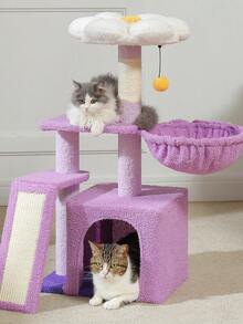 PAWZ Road Cat Tree For Indoor Cats, 31.5'' Small Flower Cat Tower Condo With Sisal Scratching Ramp, Cozy Hammock And Removable Flower Cat Bed Perch For Kittens - Purple - View 1