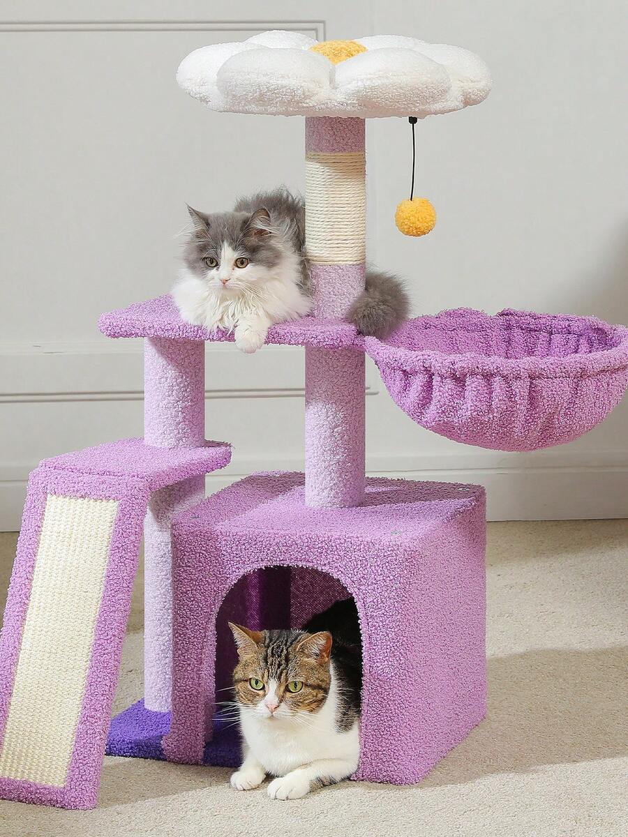 PAWZ Road Cat Tree For Indoor Cats, 31.5'' Small Flower Cat Tower Condo With Sisal Scratching Ramp, Cozy Hammock And Removable Flower Cat Bed Perch For Kittens - Purple - View 1