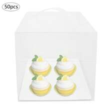 HOHOBLA 50Pcs Clear Cake Carrier Boxes, Square Dessert Boxes With Lid And Handle 50 Sets Mini Cupcake Boxes Plastic Cake Box Square Clear Cake Boxes For Birthday Home Party Wedding Banquet - 5.9*5.9*5.9 In - View 3