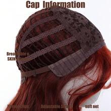 红橙色渐变长卷发假发，全头合成纤维假发，带刘海，中分大波浪，女士款 - 酒紅色 - 查看 8