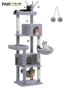 PAWZ Road [75 Inch Tall Large Cat Tree] Multi-Level Cat Tree | Cat Tower With Hammock, Top Perch, Cat Condos, Scratching Posts For Large Cats & Kittens - 灰色 - 查看 8