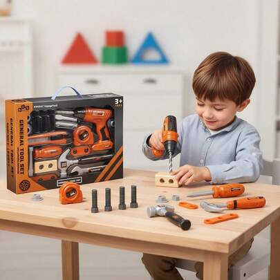 19PCS Kids Tool Set With Inertia Drill - STEM Montessori Educational Toy For 3-7 Year Olds | Pretend Play Construction Toolbox & Birthday Party Favors | Christmas Gift Stocking Stuffers