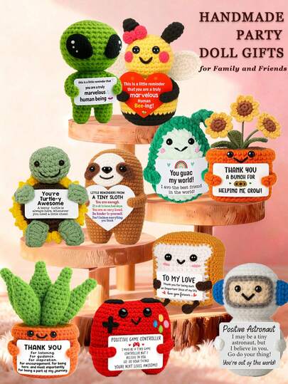 1件手工钩编桌面摆件，可爱动植物科幻设计，生日、母亲节、父亲节礼物，送给家人、朋友、同事，传递正能量，毕业、节日、派对礼品