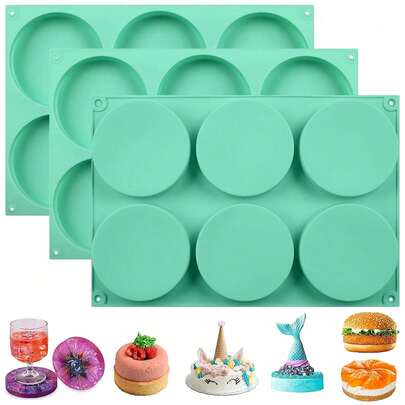 4Inch Round Silicone Mold For Baking, 1Pc Large Silicone Muffin Top Pan Non-Stick, 6-Cavity Baking Mold For Breakfast Sandwiches Hamburger Egg Whoopie Pie