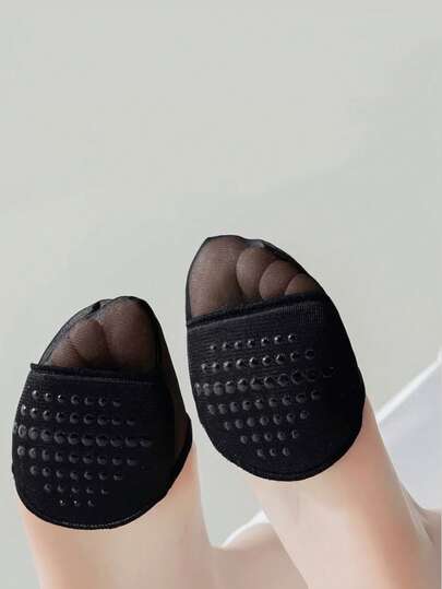 1 Pair Black Mesh Forefoot Cover Socks, Seamless Toe Box Socks, Forefoot Half Socks With Non-Slip Foam, Suitable For Shoes, High Heels, Sneakers, Spring/Autumn