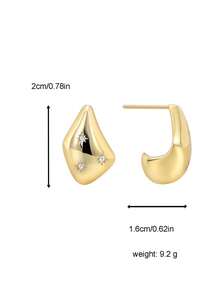 Women's Asymmetrical Arc C-Shaped Earrings, Starburst Zirconia Embedded Design, Minimalist Elegant Style, Suitable For Daily Commute And Workwear, An Ideal Gift For Fashion Enthusiasts - Gold - View 5