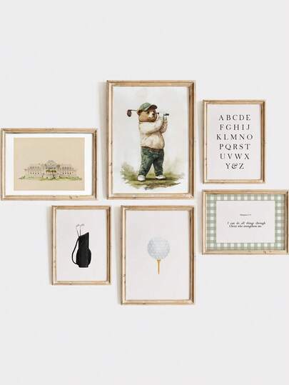 1pc Canvas Wall Art - Baby Goods Vintage Golf Teddy Bear Children's Room Decor: Sports-Themed Playroom Decor, Framed Nursery Wall Art Perfectly Suited For Playroom Decor Nursery Decor, Childcare Room Decor, Kindergarten Decor Boy's Room Decor Girl's Bedroom Decor Children's Room Decorative Art