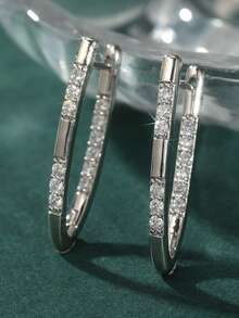 Brincos de Zircônia Cúbica Branca Elegantes para Mulheres, Adequados para Uso Diário, Material de Cobre Livre de Níquel com Gemas Cintilantes, Perfeito para Festas e Acessórios Diários (Prata) - Prata - Visão 8