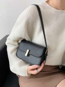 Bolso cuadrado pequeño de lujo y sofisticado, sencillo y versátil, bolso de hombro de estilo moderno para llevar, modelo nuevo 2026, bolso diario para mujer - Negro - Ver 11