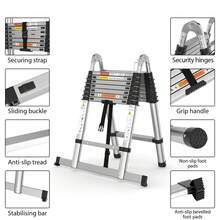 7Sevenjokers 2.5+2.5m Type A Stainless Steel Telescopic Ladder - 150kg Load, 2-In-1 Support Pole, Portable Folding Ladder For Outdoor Household & Garden Work - (2.5+2.5M)-5m Type a Telescopic Steel Ladder - View 3