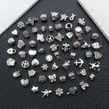20/60pcs European Large Hole Beads Antique Silver Metal Spacer Beads For Snake Chains Bracelets, Necklace, Earring Jewelry Making - Silver - View 1