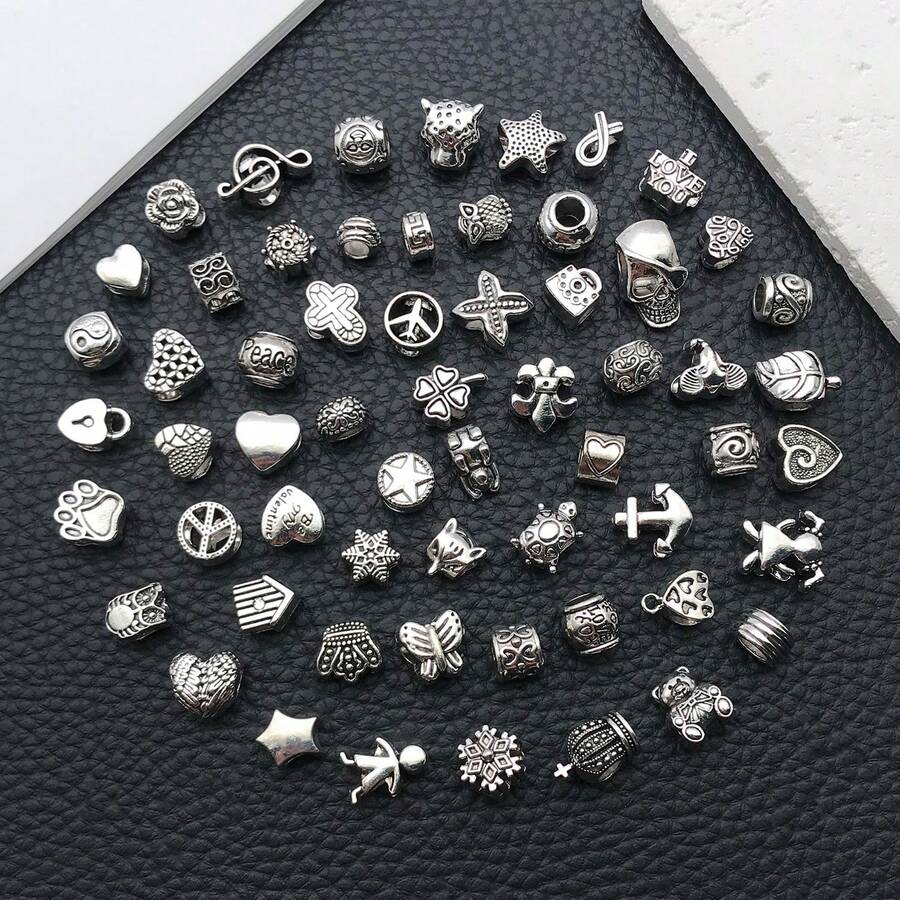 20/60pcs European Large Hole Beads Antique Silver Metal Spacer Beads For Snake Chains Bracelets, Necklace, Earring Jewelry Making - Silver - View 1