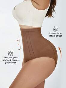 Mutandine modellanti vita alta per taglie forti, biancheria intima senza cuciture per sollevare il lato B e contenere l'addome - Castano - Visualizzare 5