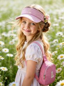 2PCs Children Baseball Hat With Mini Bag Boys Girls Camping Hat Anti-UV Strap Kids Bucket Hat Headwear For 3-8 Years Old Baby - Pink - View 4