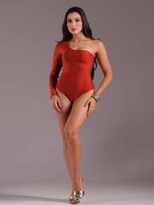 J.A.B.I Modas Women's Long Sleeve One Shoulder Bodysuit - 亮橙色 - 查看 4