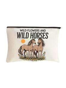 Wild Flowers And Wild Horses Pattern Makeup Bag, Cartoon Fun Multi Functional Canvas Bag, Charger Storage Bag,Travel Essential Makeup Bag: Girls' Travel Survival Bag, Men's And Women's Zipper Bag, Cosmetics, Makeup And Travel Essential Lightweight Reception Bag, Perfect Gift For Teenagers, Birthday And Travel Accessories,Holiday Gifts - Multicolor - View 12